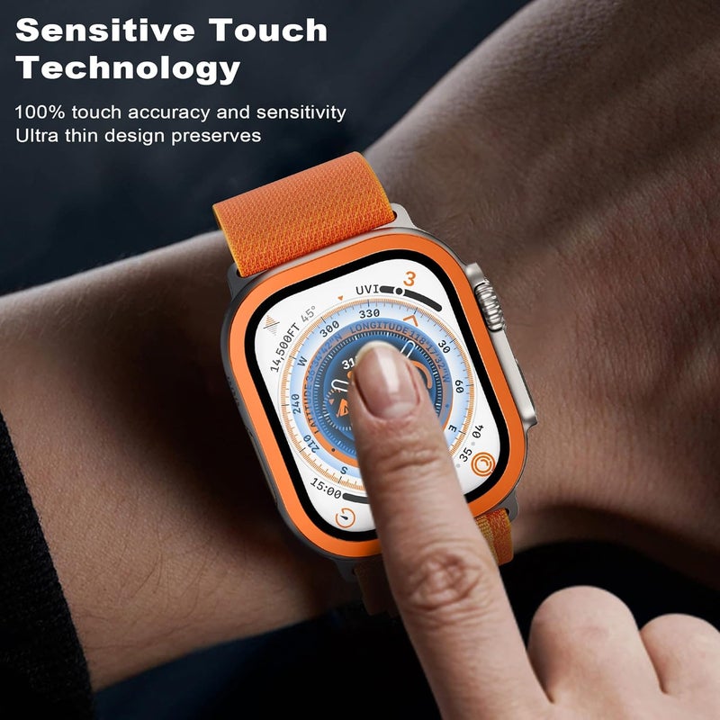 wsken for Apple Watch Ultra 3/Ultra 2/Ultra Screen Protector 49mm,9H Tempered Glass + Titanium Alloy Frame, [Keep Original] [Touch Sensitive] Lightweight Protective Glass Film, Orange + Original - Image 3